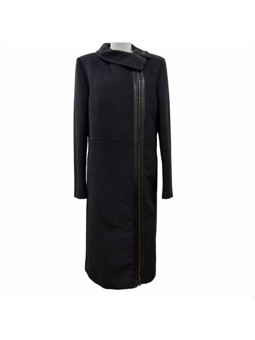 Gucci 657 Era Leather Zip UP Long Length Coat Dark Gray 42 Garment
